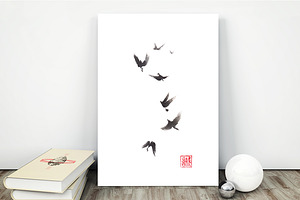 Black pennant sumi-e painting