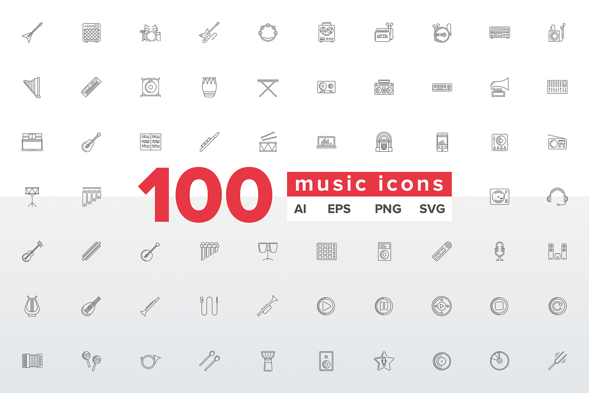 100 music icons, an Outline Icon by vladimir..lavrentev (Photo 1 of 4)