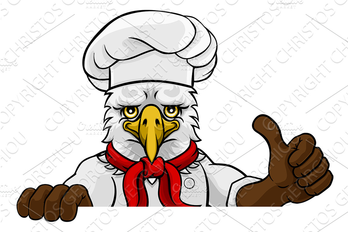 Eagle Chef Mascot Sign Cartoon, an Animal Illustration by Christos Georghiou