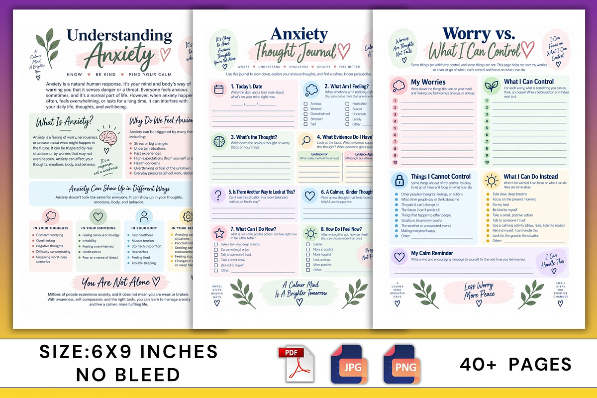 The Mindful Anxiety Journal, a Stationery Template by Designmela01 (Photo 4 of 6)