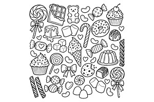 Hand drawn candy collection. Doodle