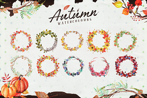 Autumn Watercolour Wreaths & Clipart