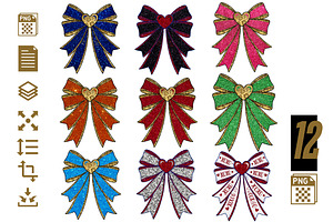12 Sparkly Ribbon Bow PNGs