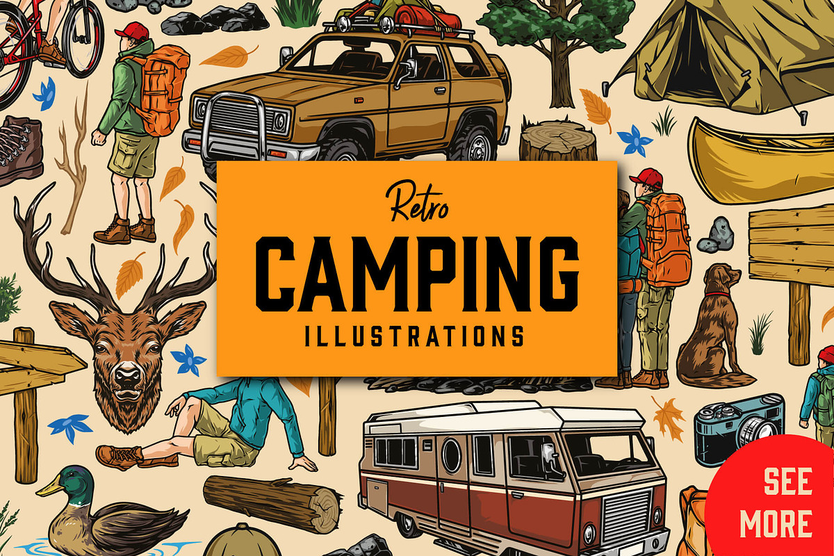 Retro Camping illustrations, an Animal Illustration by DGIM studio (Photo 1 of 12)