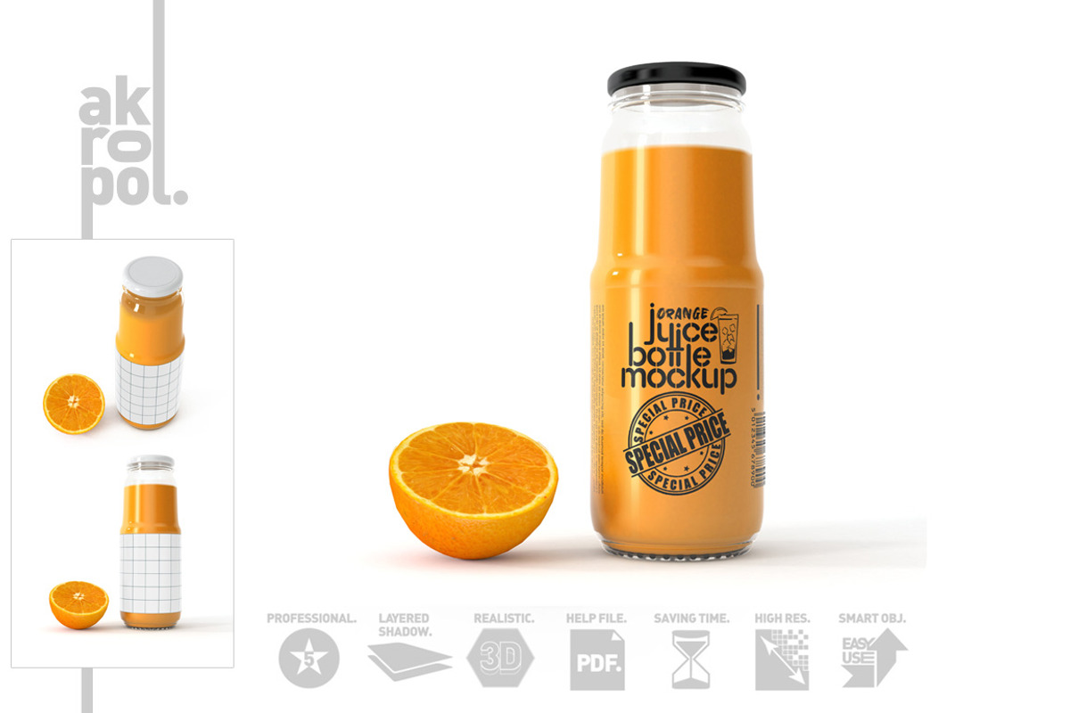 Orange juice Bottle Mock up, a Packaging Mockup by akropol (Photo 1 of 6)