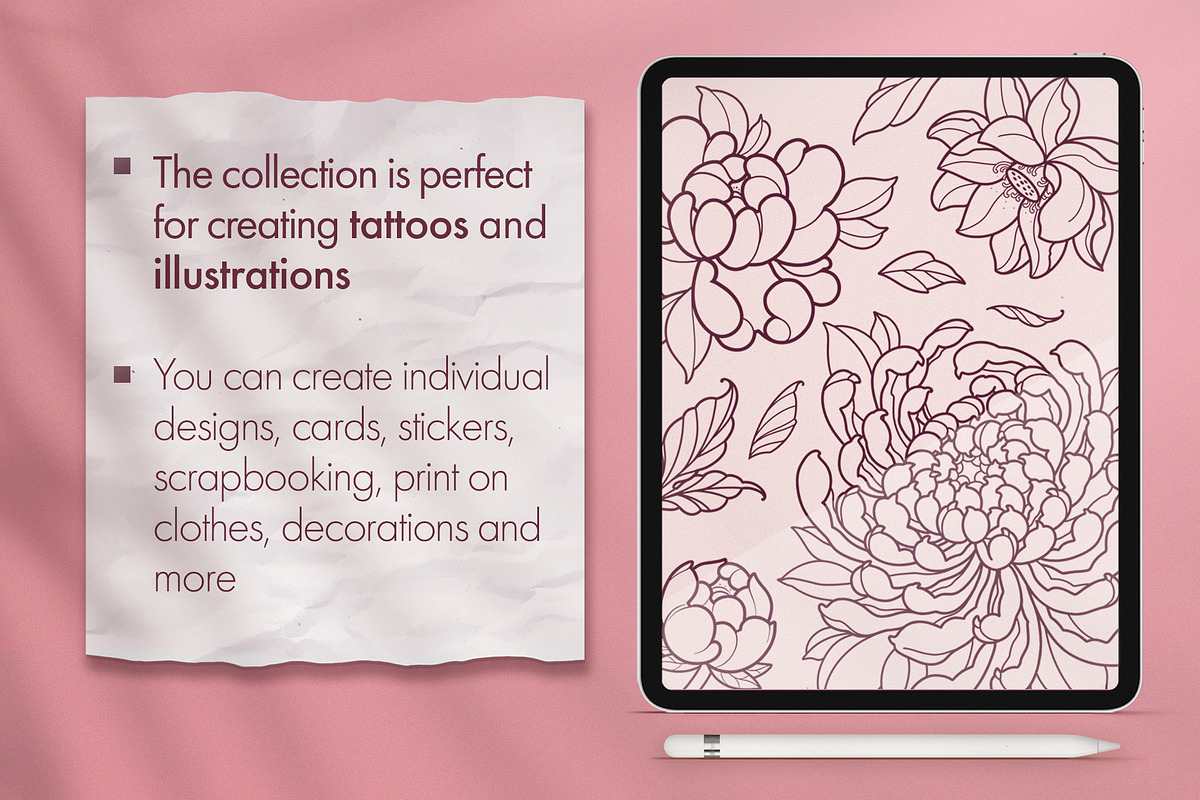 Floral Procreate Stamps for Tattoo, a Brush Add-On by InkPrintsTattoo (Photo 2 of 9)