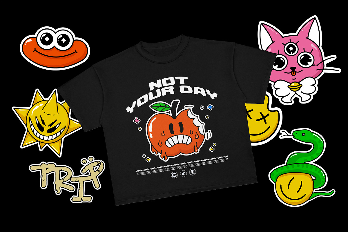 Trippy Acid Cartoon Sticker Pack, an Object Graphic by BonkiStudio (Photo 2 of 4)