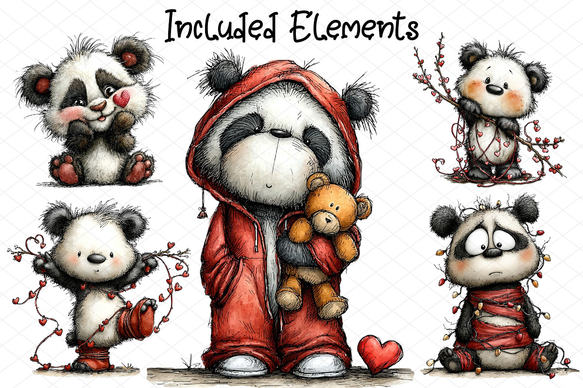 Whimsical Valentine Panda Clipart, an Illustration by cherrydesign (Photo 2 of 4)