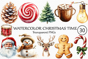 Watercolor Christmas Time Clipart, an Illustration by Craft Nest