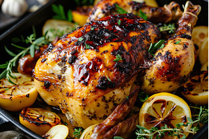 Golden roasted chicken with herbs, a Food & Drink Photo by Lermont51