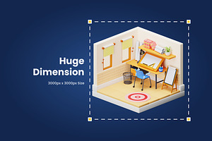 3D Isometric Rooms Illustration