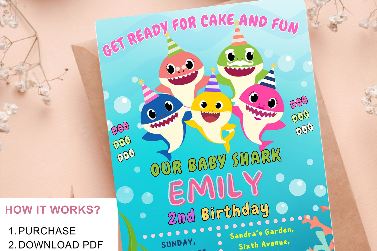 Personalized Baby Shark Invite, an Invitation Template by GlamPartyInvites (Photo 4 of 10)
