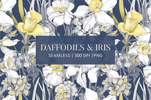 DAFFODIL & IRIS Seamless Pattern 03, a Pattern Graphic by AYAKA Studio Co.