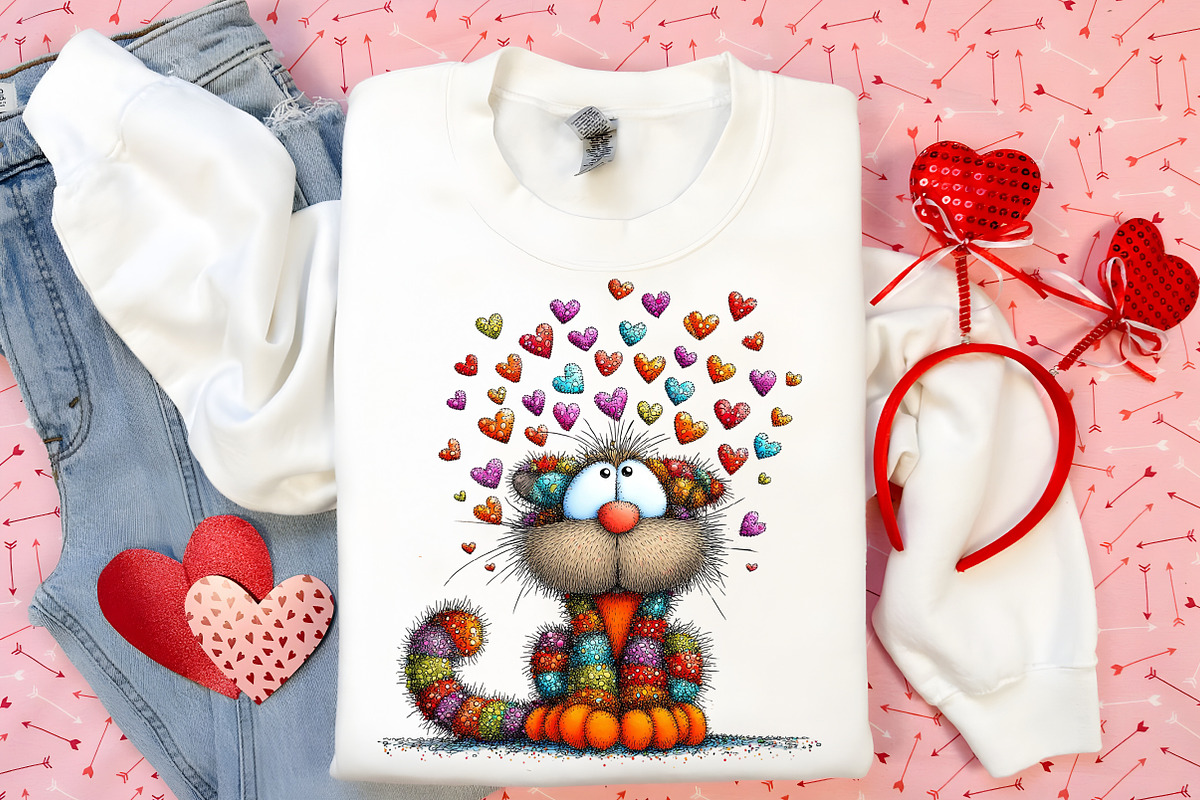 Whimsical Valentine Cat Clipart, an Illustration by Canvas Craft (Photo 5 of 6)