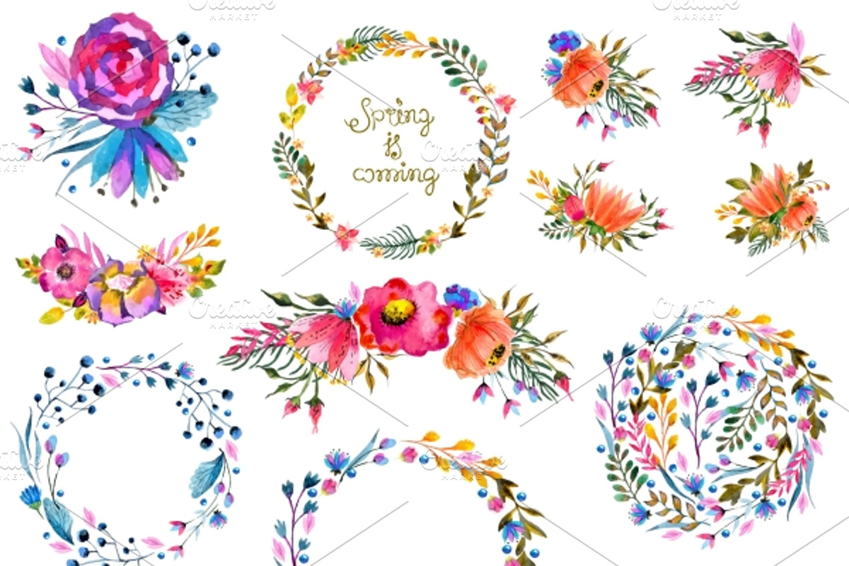 Big watercolor floral collection, an Illustration by JaneLane (Photo 1 of 3)