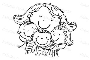 Doodle Mother Embracing Children