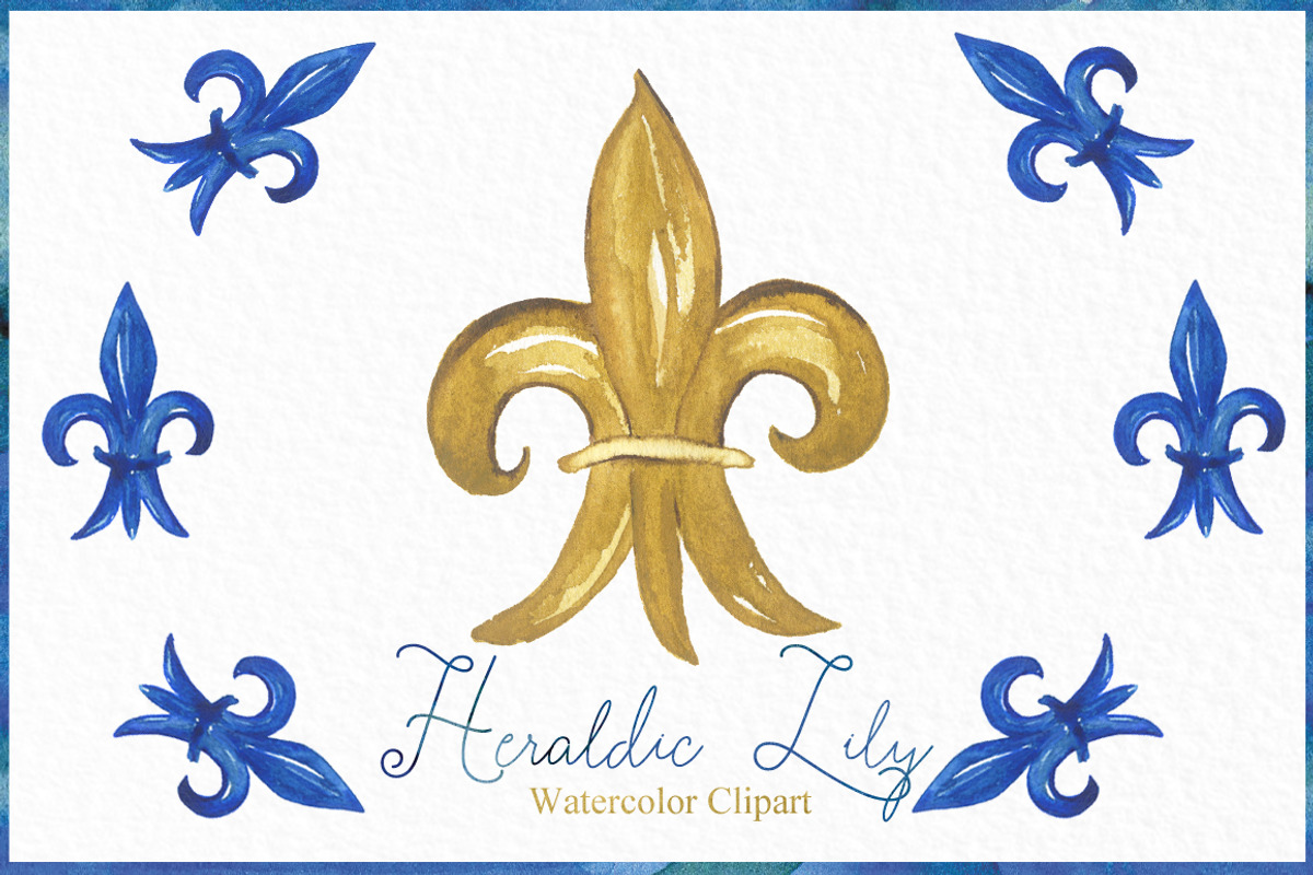 Heraldic Lily. Watercolor clipart., an Illustration by LABFcreations (Photo 3 of 3)