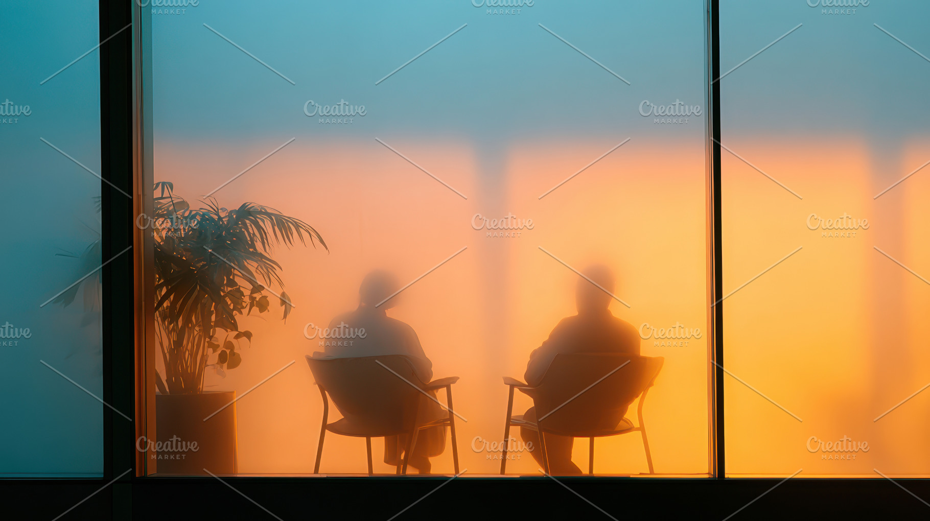 Silhouettes of conversation behind frosted glass, a Business Photo by AlyaAnd