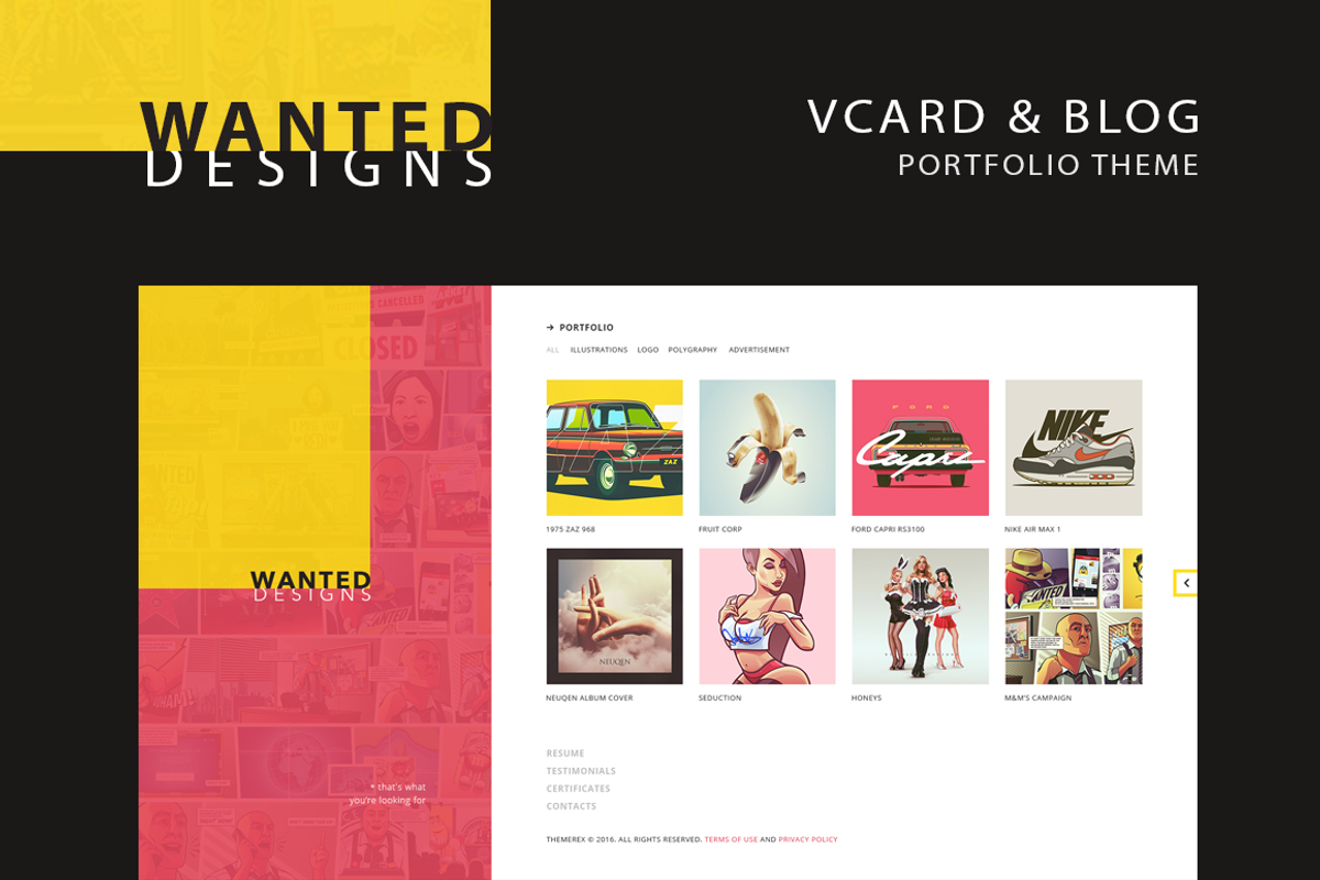 Wanted - Personal Portfolio & CV, a WordPress Template by ThemeREX
