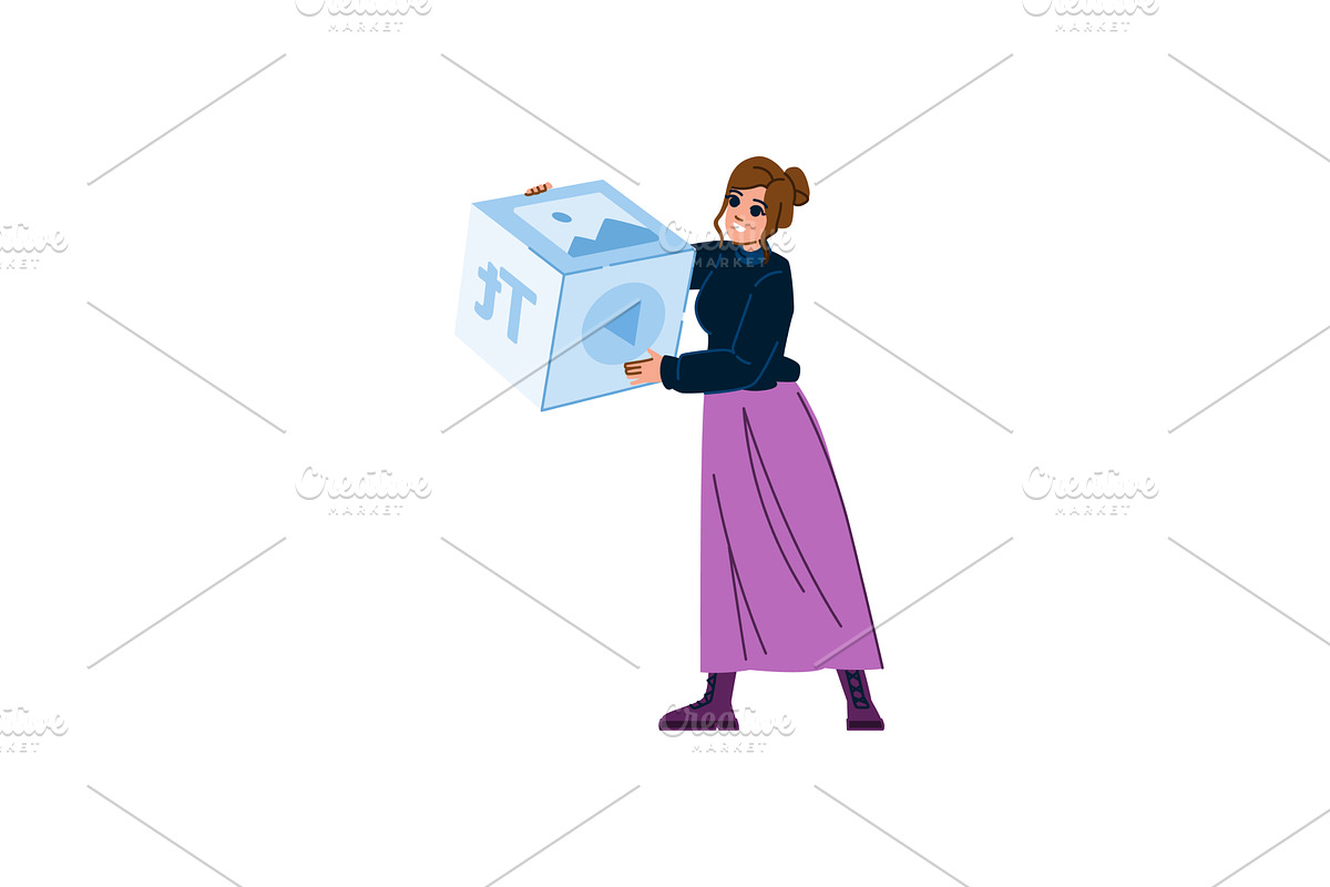 Woman holding jpeg file cube, a Technology Illustration by pikepicture