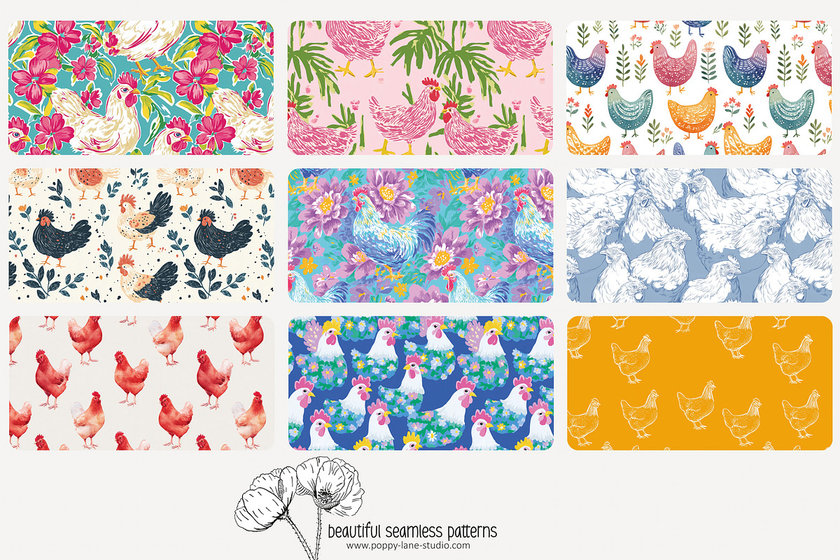 80 chicken seamless pattern, a Pattern Graphic by Poppy Lane Studio