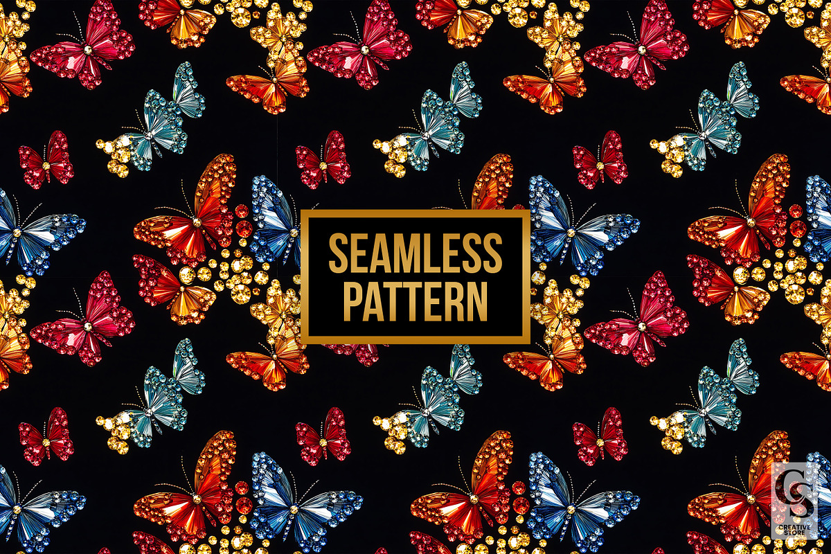 Colorful Crystal Butterflies Pattern, a Pattern Graphic by Creative Store (Photo 4 of 5)