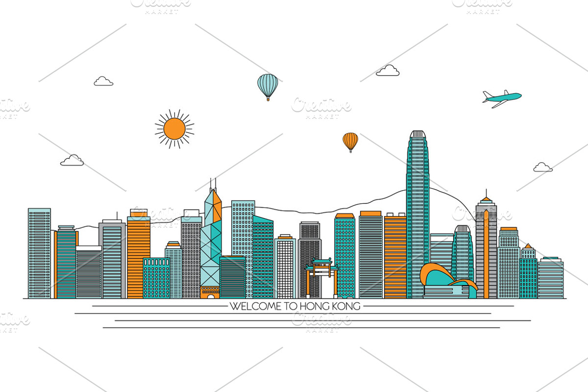Hong Kong line art skyline, a Finance Illustration by LisaKolbasa (Photo 1 of 3)