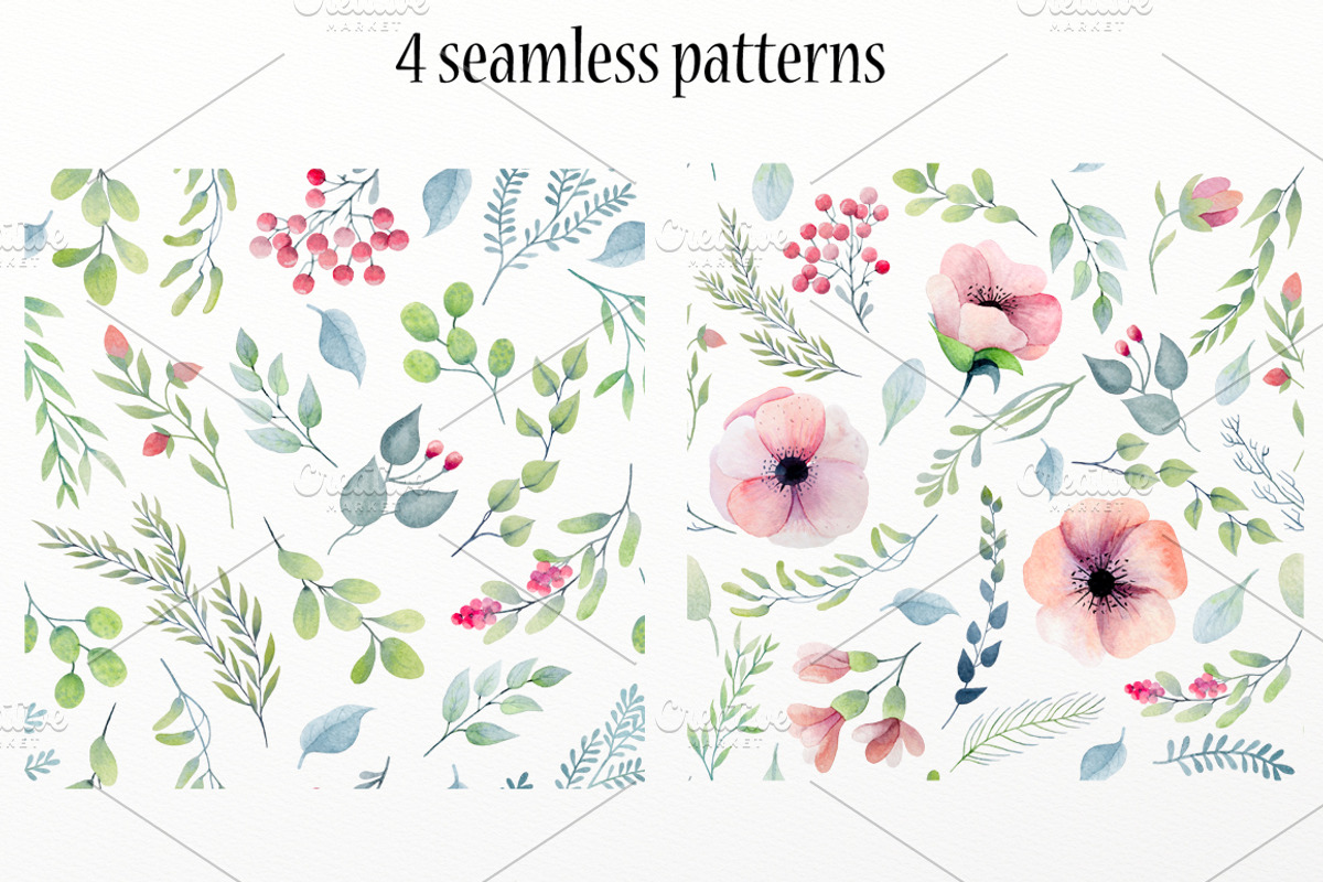 Watercolor floral design elements, an Illustration by rosypatterns (Photo 7 of 10)