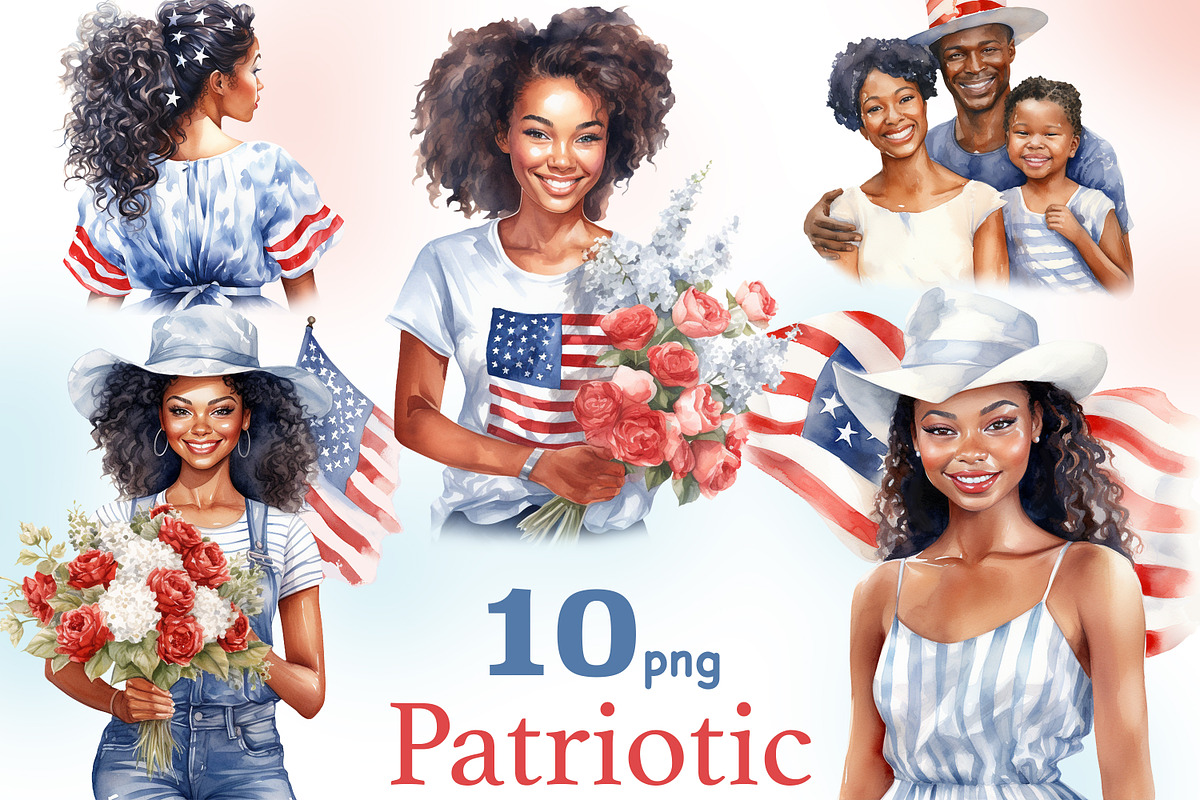 Patriotic Clipart PNG Set 4Th Of Jul, a Seasonal Illustration by GlamArtZhanna (Photo 1 of 4)