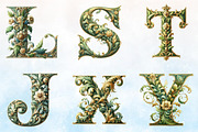 Watercolor Green & Gold Alphabet Cl, a Seasonal Illustration by Rose Art (Thumbnail 5 of 5)