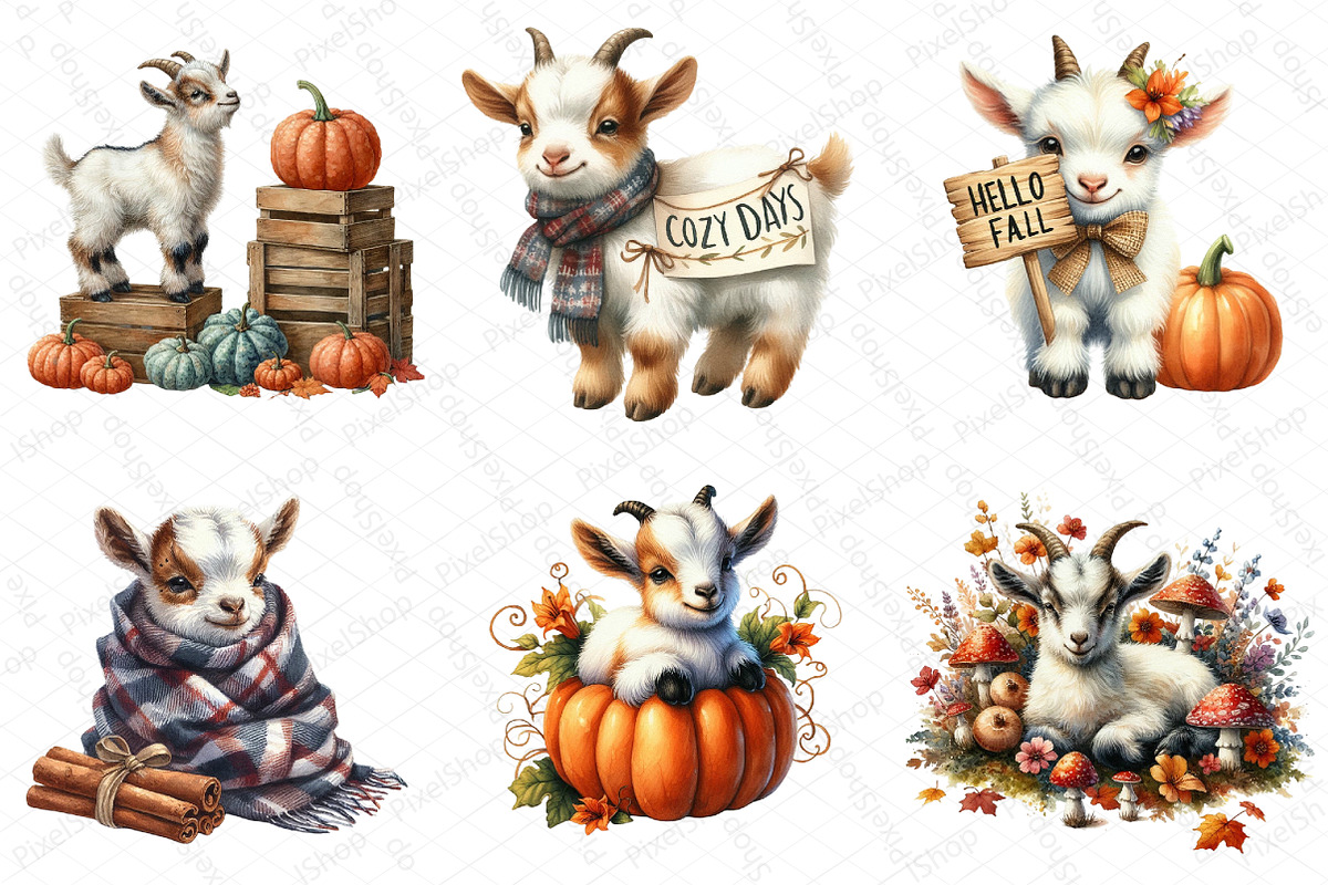 Watercolor Autumn Goat Clipart, an Illustration by DreamPrint404 (Photo 4 of 6)