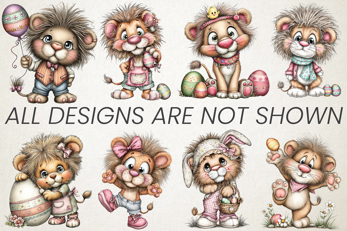 Quirky Easter Lion Clipart Bundle, an Animal Illustration by RobertsArt (Photo 2 of 5)