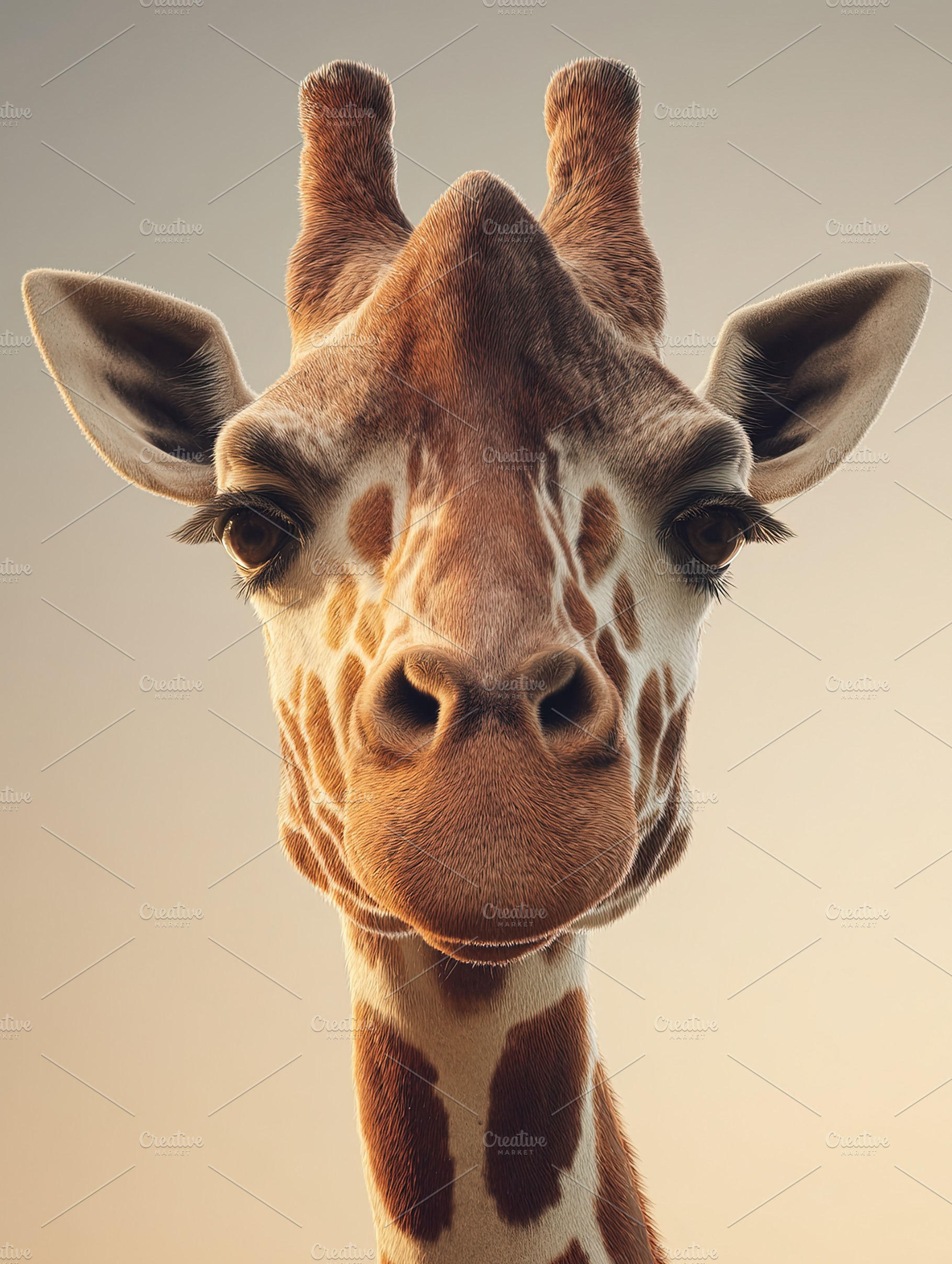 High-resolution portrait of a giraffe against a soft gradient ba, an Animal Photo by Ales Munt