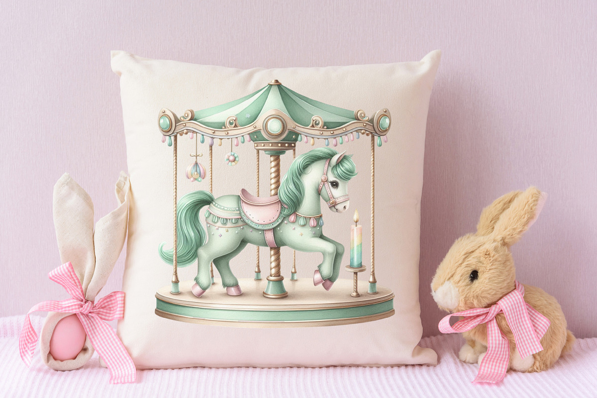 Green Nursery Carousel Horses Clipar, an Illustration by RobertsArt (Photo 2 of 7)