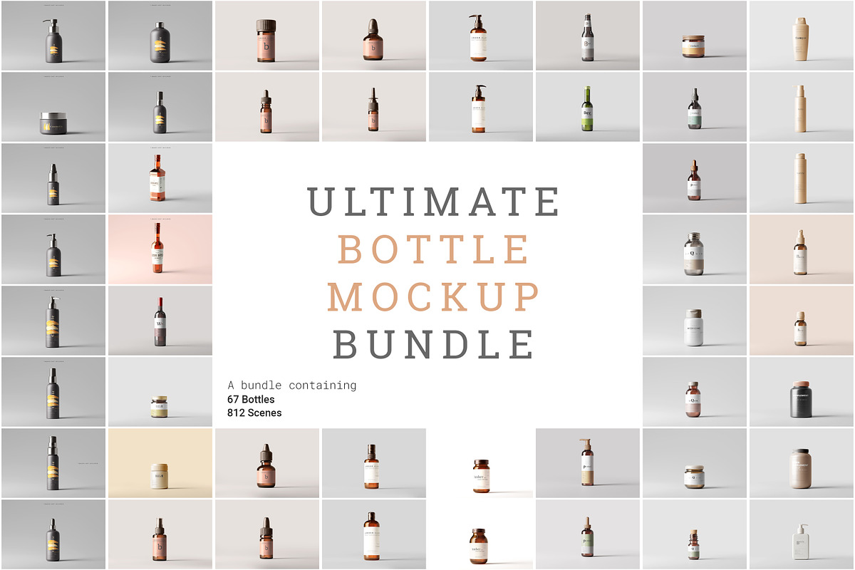 The Ultimate Bottle Mockup Bundle, a Cups & Container Mockup by pmvch (Photo 1 of 85)