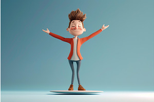 Joyful Cartoon Character Celebrating