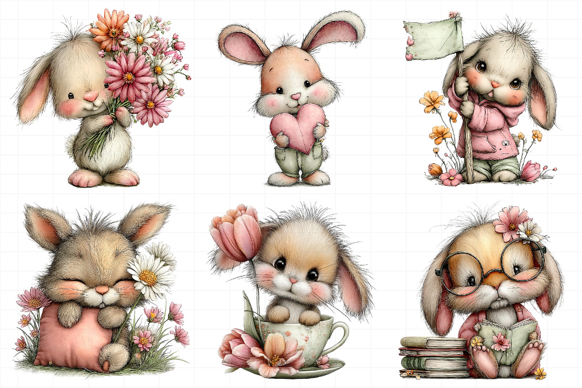 Whimsical Spring Bunny Clipart, an Illustration by Daily.Designs (Photo 8 of 8)