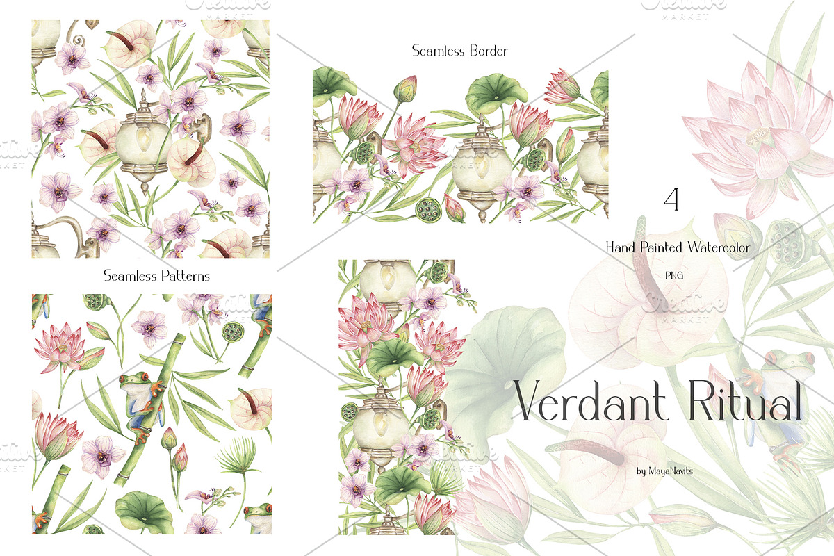 Watercolor Verdant Ritual Collection, a Decorative Illustration by MayaNavits (Photo 5 of 13)