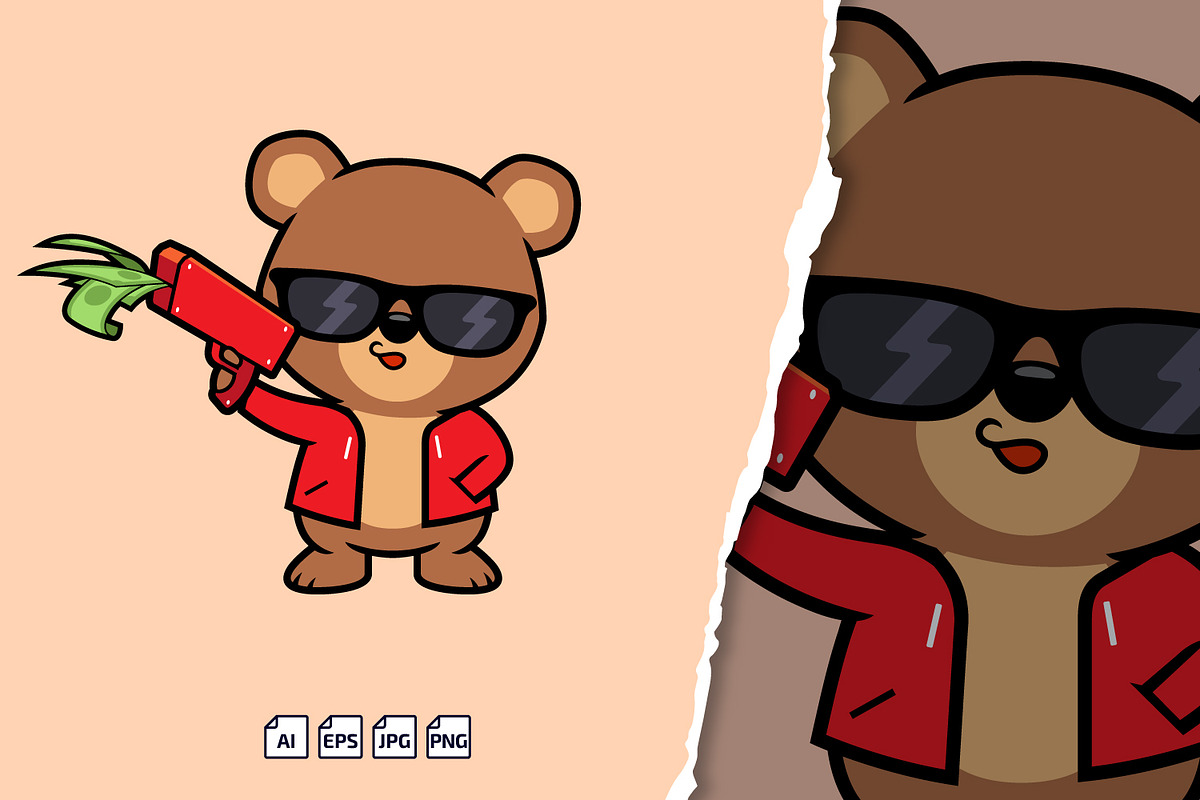 Cute Swag Bear With Money, an Animal Illustration by tkzgraphic