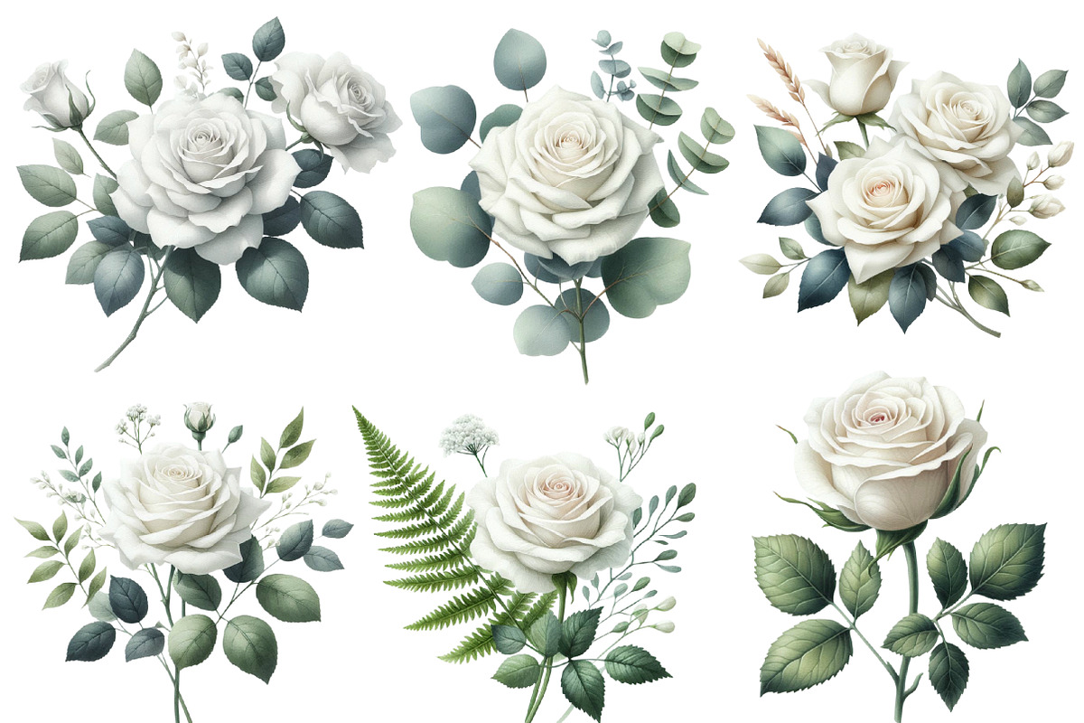 Watercolor White Roses Clipart, an Illustration by Designworld (Photo 4 of 5)