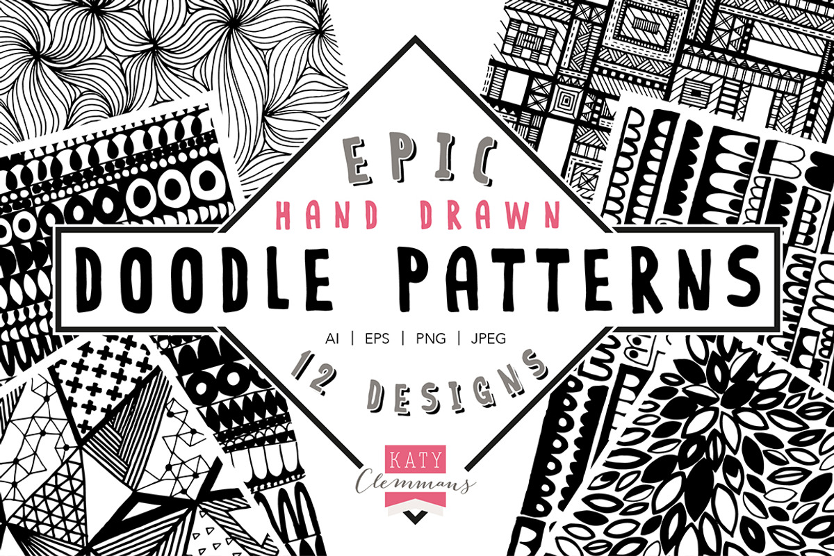 Epic Hand Drawn Doodle Patterns, a Pattern Graphic by Katy Clemmans (Photo 1 of 3)