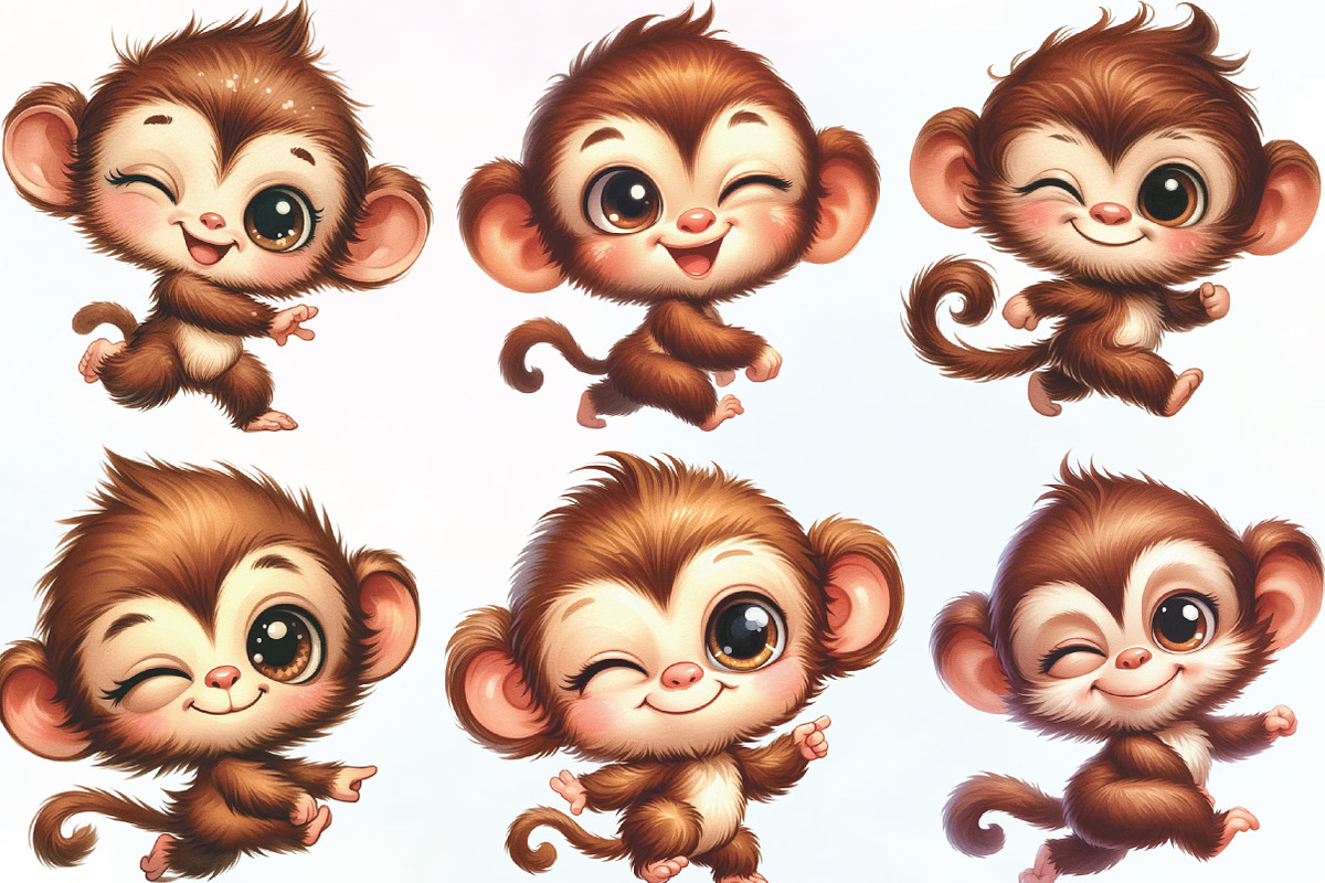 Funny Cheeky Monkeys Clipart, an Illustration by CraftArtStudio (Photo 2 of 6)