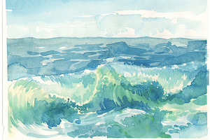 Watercolor Sea Waves Illustration