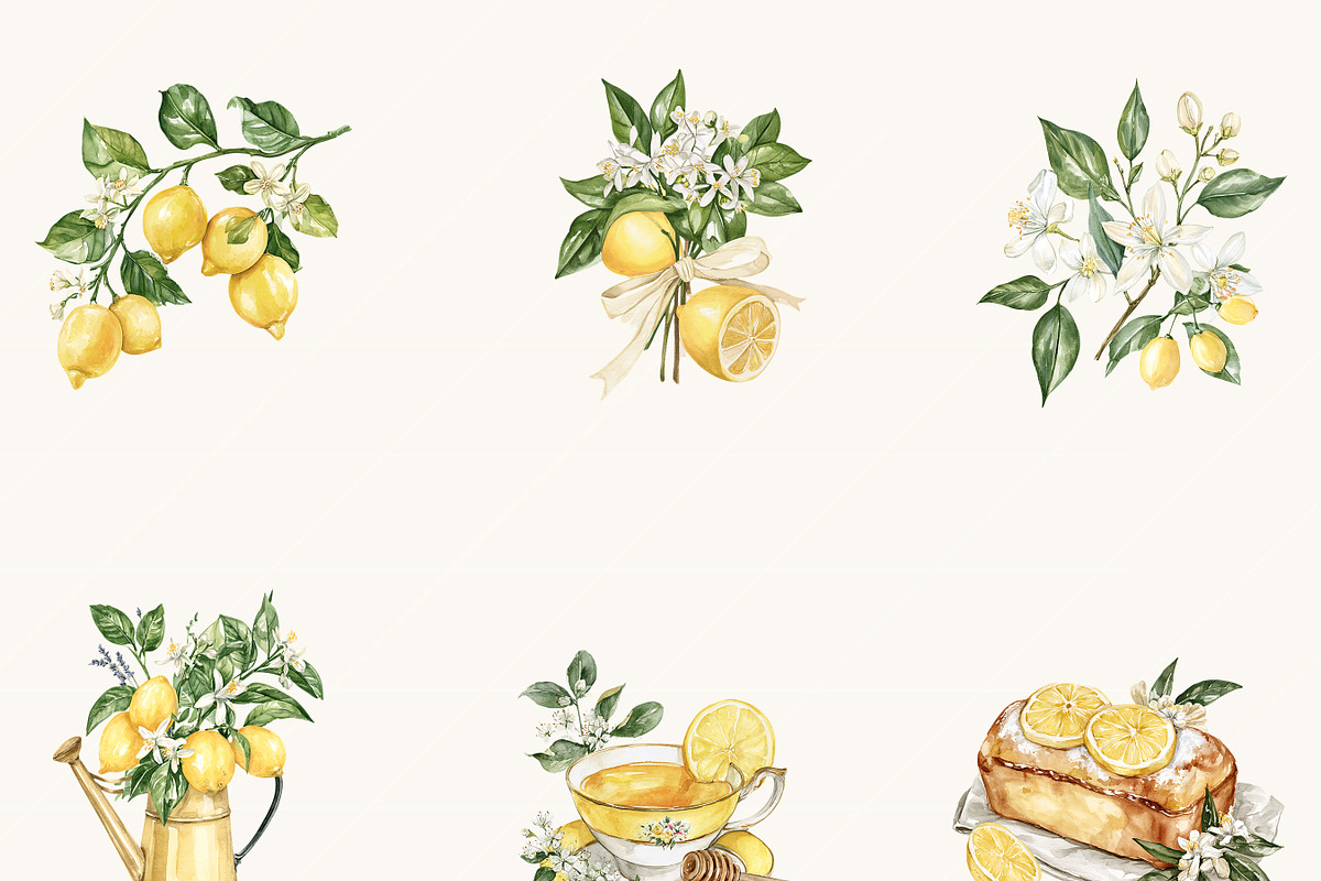 Watercolor Lemon Clipart Bundle, an Object Illustration by BusyDaydesign (Photo 4 of 9)