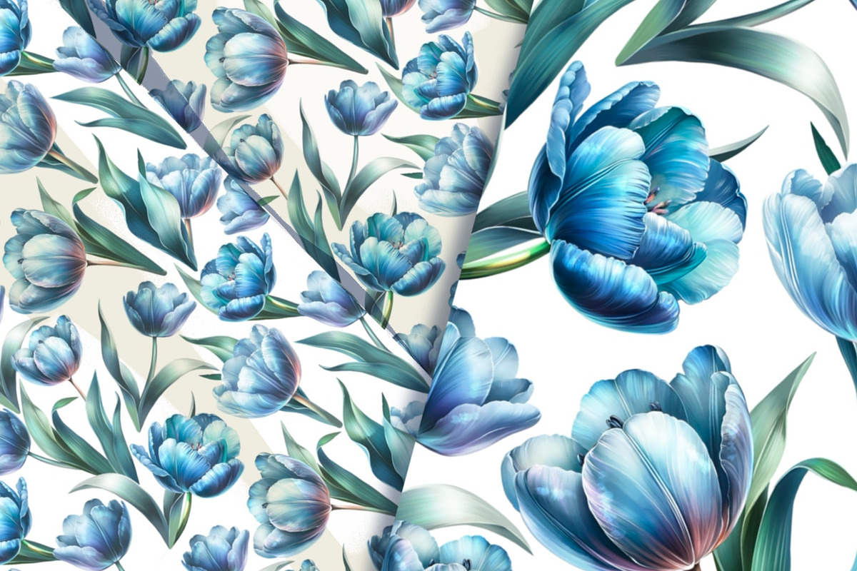 Blue Tulips Beautiful Set, a Decorative Illustration by Shabbypie (Photo 13 of 22)