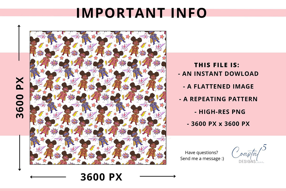 Black Girl Superhero Seamless, a Pattern Graphic by Coastal 5 Designs (Photo 3 of 3)