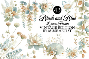 Blush and Blue Leaves Florals, an Illustration by DreamArtGraphic