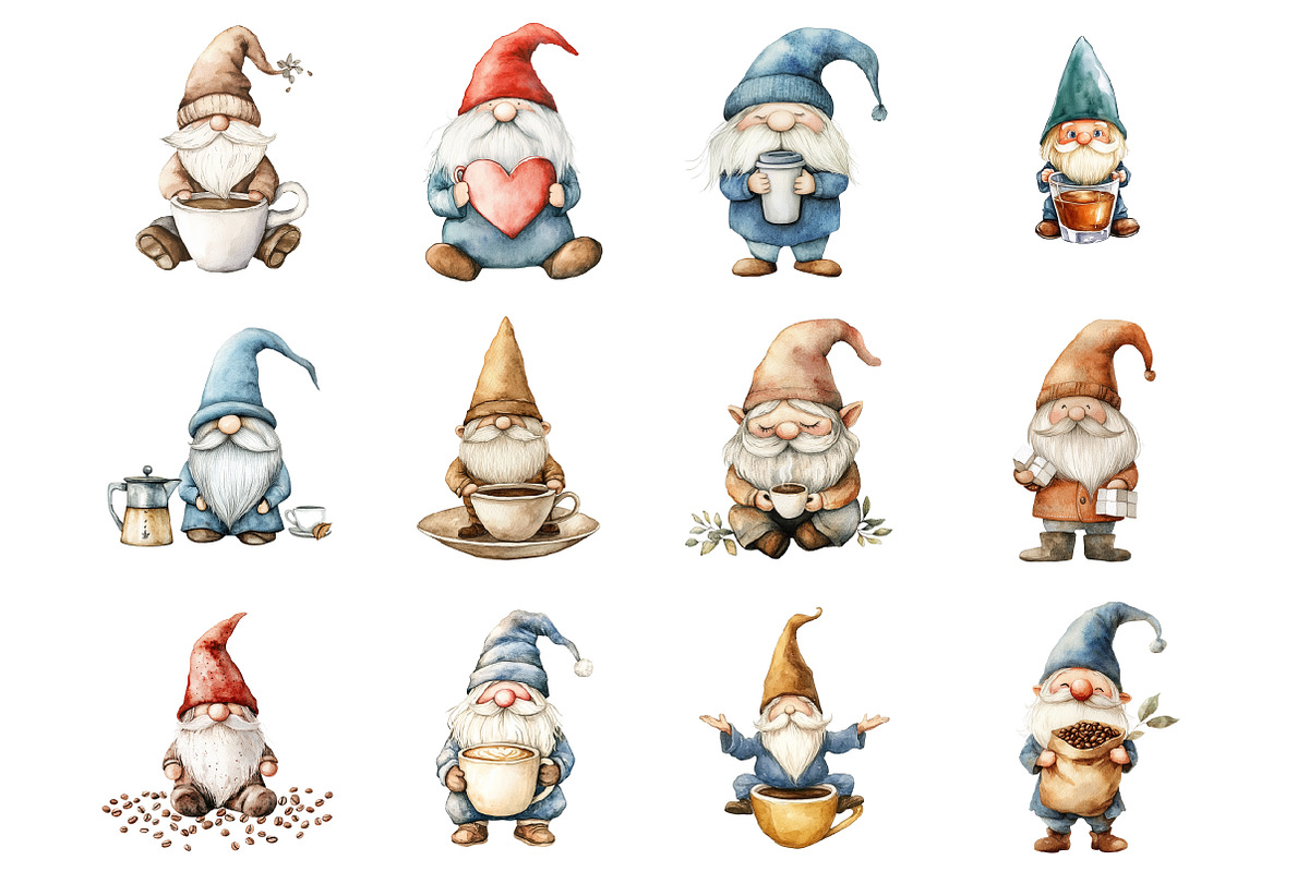 Watercolor Whimsical Coffee Gnome, an Illustration by Design Market (Photo 2 of 3)