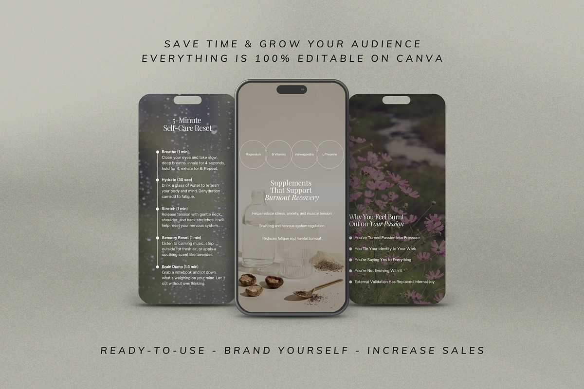 Burnout Recovery Instagram Templates, a Social Media Template by Terraa Studio Design (Photo 2 of 7)