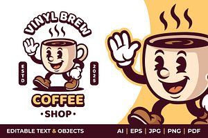Coffee Cup Retro Mascot Logo, a Branding & Logo Template by Akito Studio